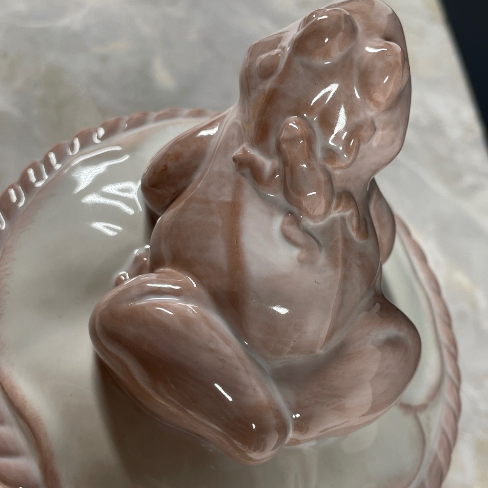 DEMDACO Perennial Friends Frog Ceramic Canister Jar Pink White Girls Nursery MCM - Picture 2 of 14